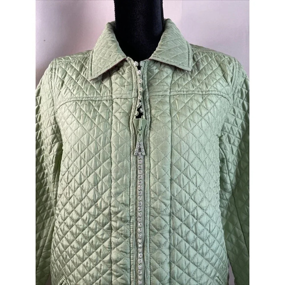 Quacker Factory Small Green Pink Quilted 100% Silk Jacket Coat Full Zip NEW - Picture 5 of 8
